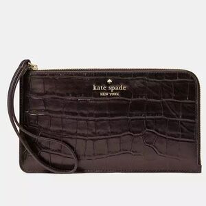 Kate Spade Lucy Croc Embossed Medium L-Zip Wristlet Brown $159